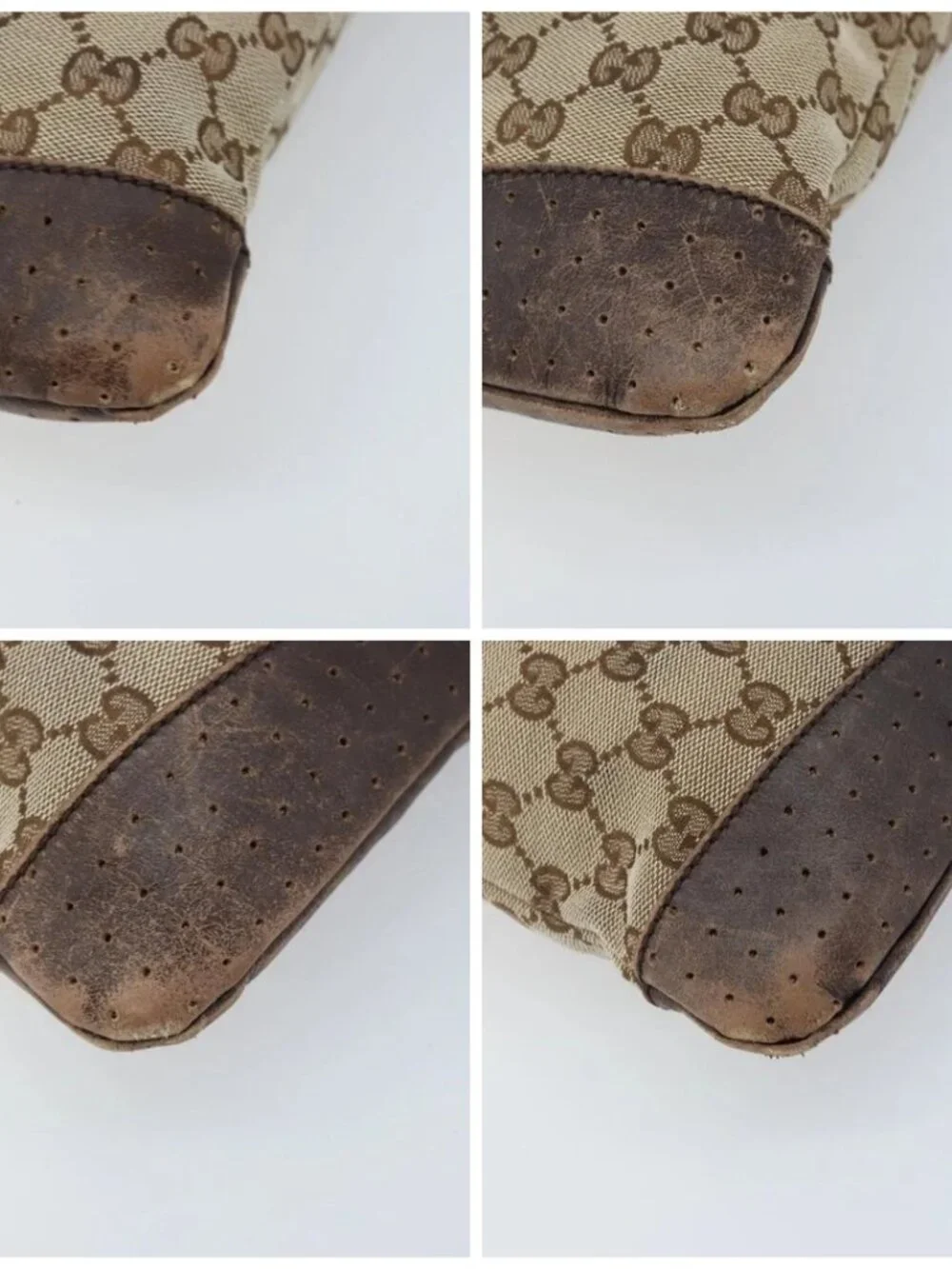 GUCCI GG Canvas Shoulder Bag Beige Silver 145857 Auth ka3527